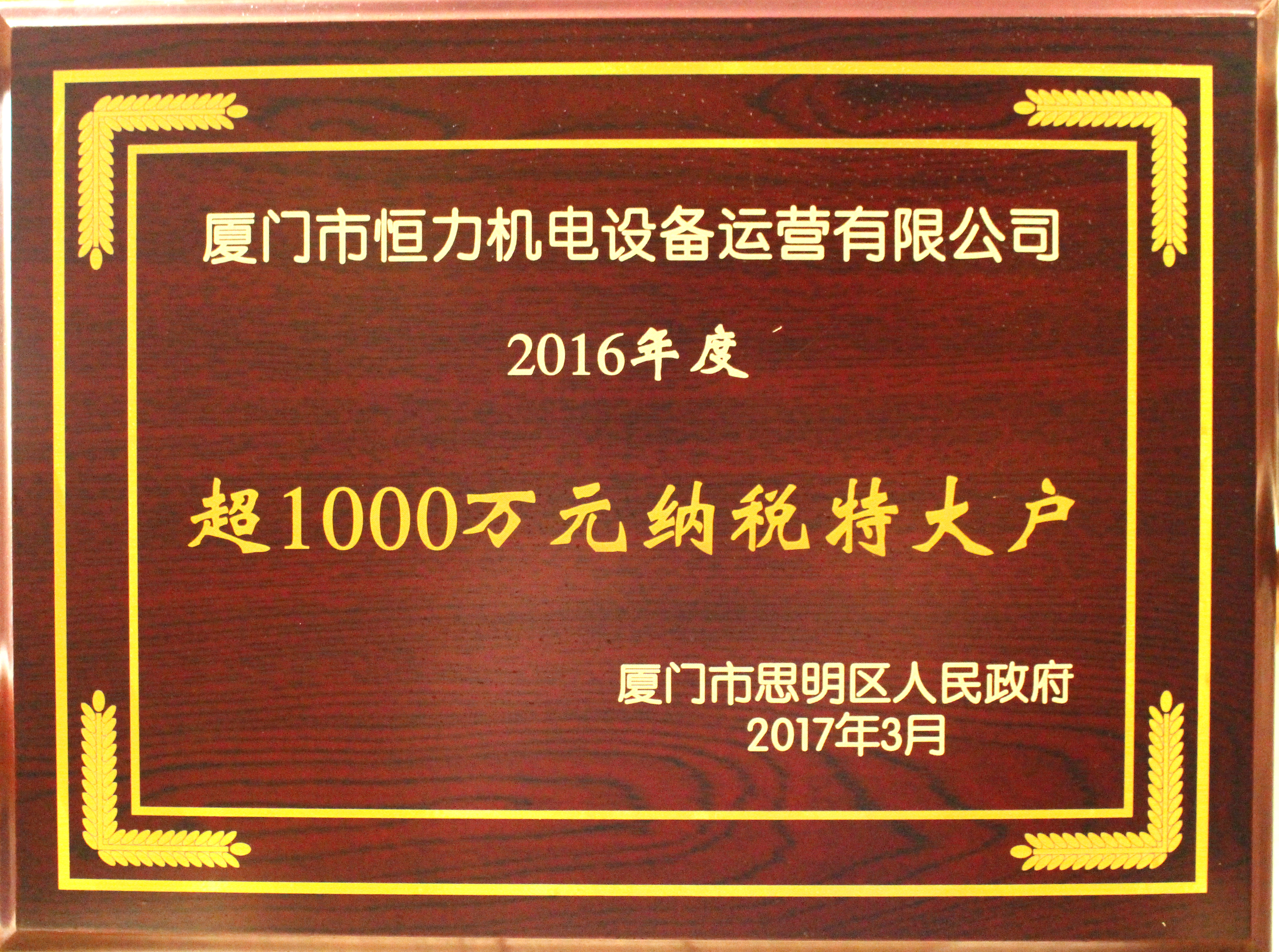 2016年度超1000万元纳税特大户