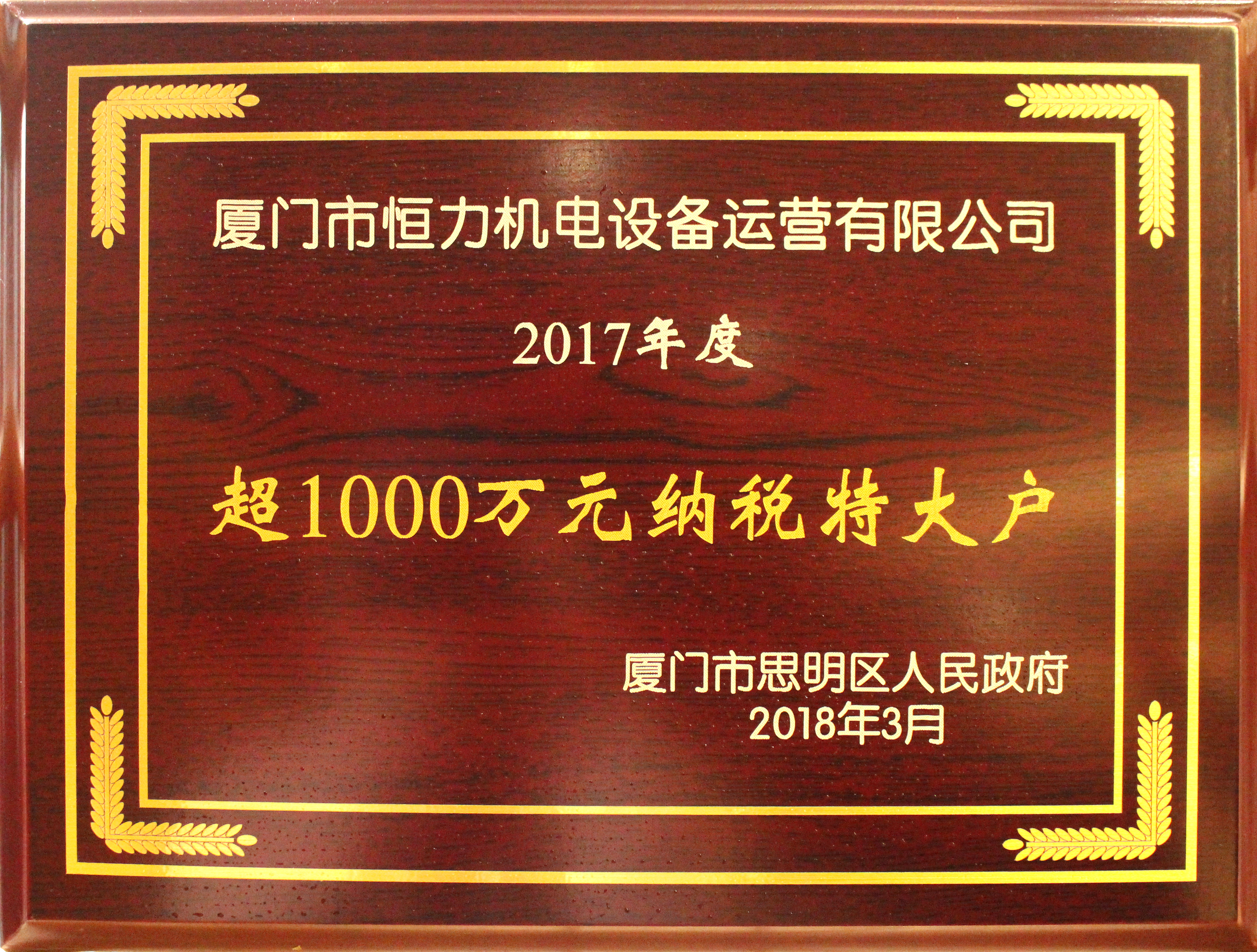 2017年度超1000万元纳税特大户